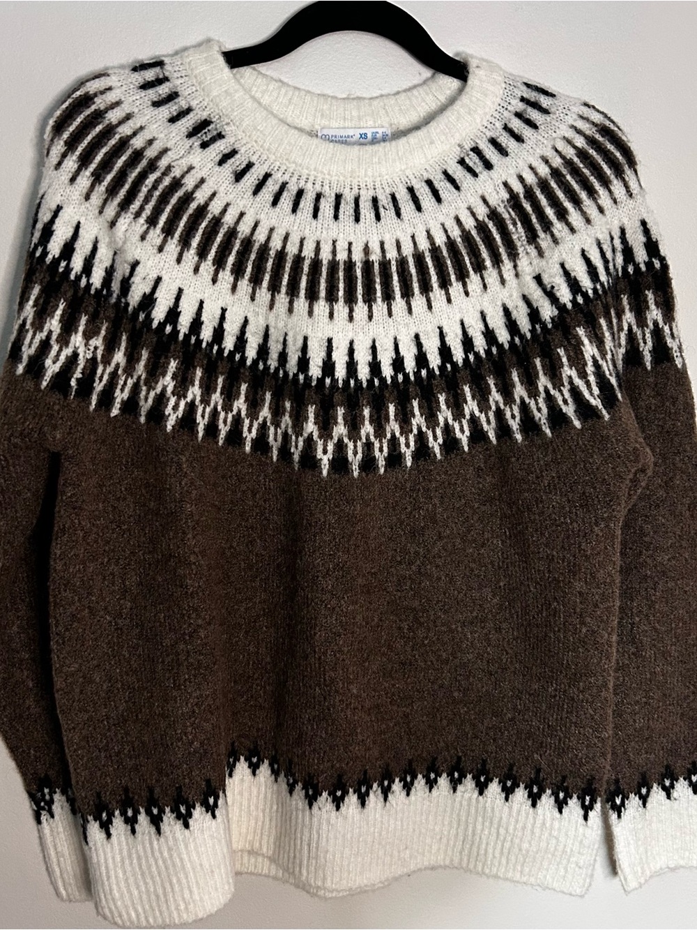 Primark Brown and White Nordic Yoke Crew Sweater